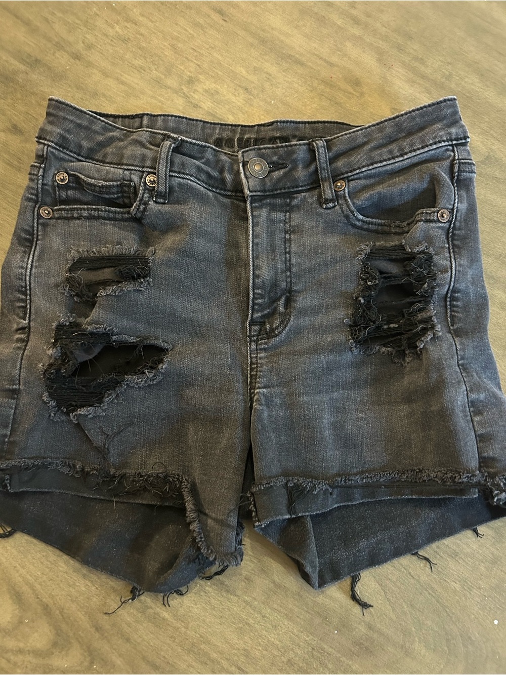 American Eagle Outfitters Black Distressed High-Rise Jean Shorts